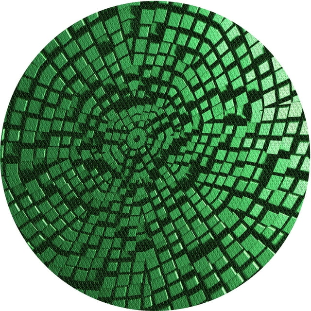 Ahgly Company Machine Washable Indoor Round Transitional Dark Forest Green Area Rugs, 4' Round