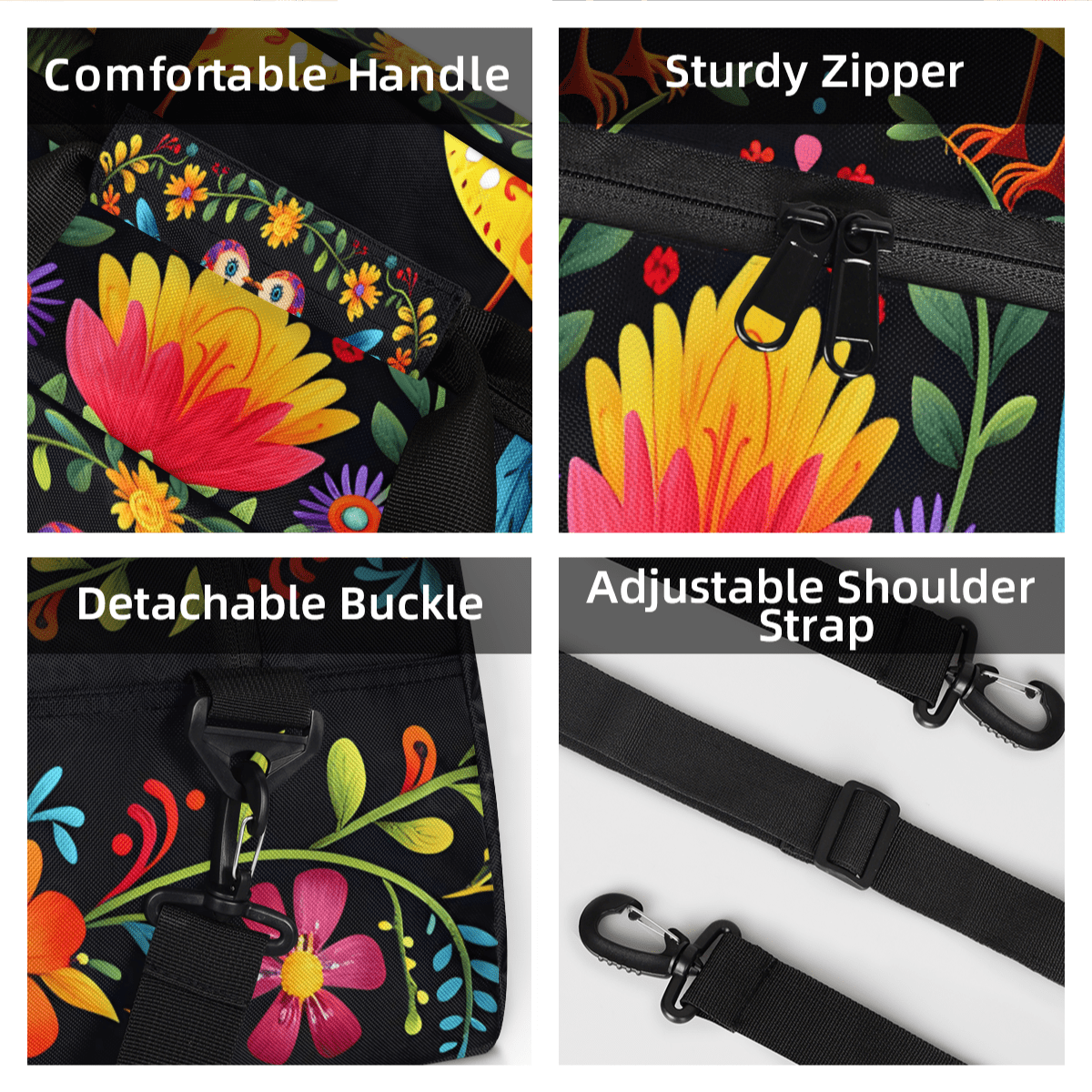 Herdesigns Sports Duffle Bags Travel Duffle Bag Gym Bag Mexico Otomi Stylel Foral Bird Weekender Travel Bag Waterproof Overnight Bag Carry On Travel Tote Bag Dance Bags