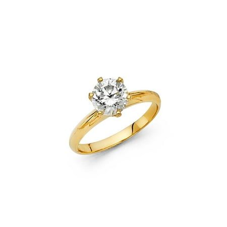 Brilliant Cut Solitaire Ring - 14K Solid Yellow Gold Classic Traditional Round Brilliant Cut Solitaire Cubic Zirconia Engagement Ring , Size 4.5