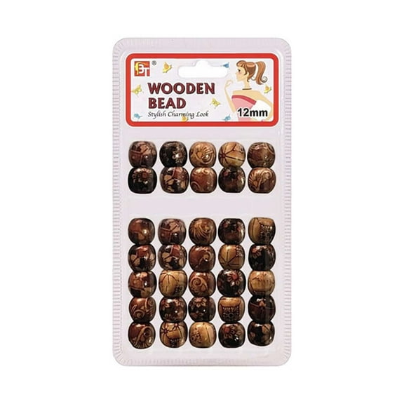 Beauty Town Patterned 12mm Wooden Beads - 35 pcs #07557