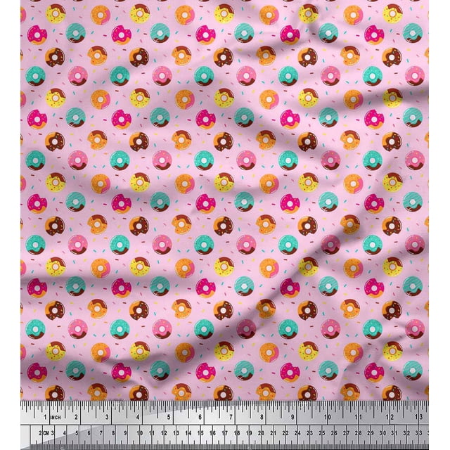 Soimoi Pink Moss Georgette Fabric Donuts Food Printed Craft Fabric by the Yard 42 Inch Wide