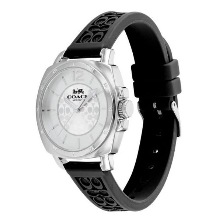 COACH Boyfriend Silver Logo Dial Black Silicone Band Women s 34mm Watch