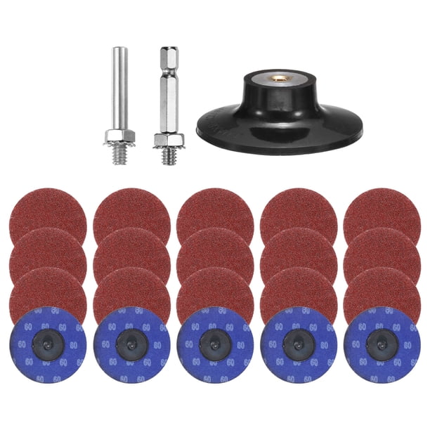 Uxcell 23 piezas Juego de Discos de Cambio Rápido de 3" con Discos de Lijado Roll Lock y Soporte de Almohadilla de 1/4" 60 Grano para Pulir y Remover Óxido