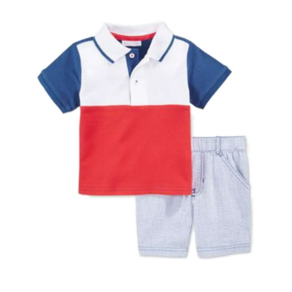 First Impressions Infant Boys 2 Piece Red White Blue Polo T-Shirt Shorts 0-3m