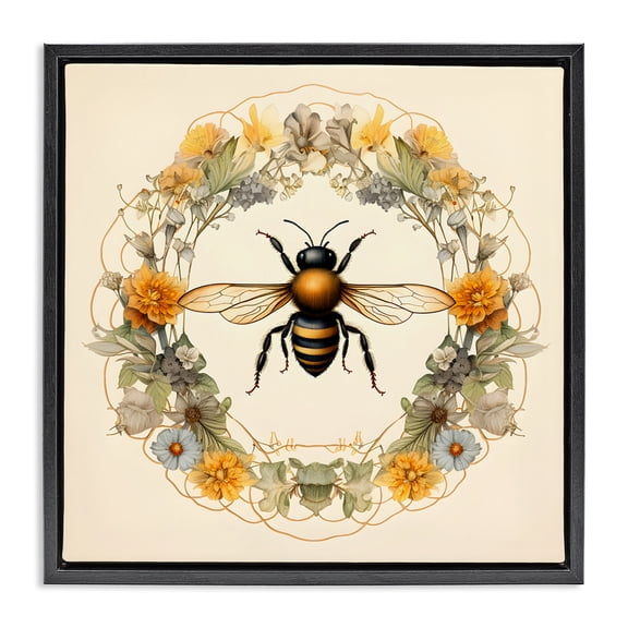 Stupell Industries Rustic Lodge Cottage Bee Wreath Black Floating Frame Canvas Art, 18 x 18, by Petals Prints Design