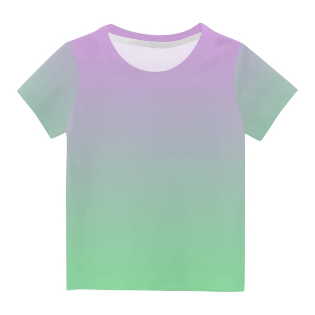 FAIWAD T-Shirt Dégradé pour Enfants Garçons Filles Col Rond Blouse Courte Ample Unisexe Été Respirant