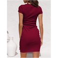 thumbnail image 2 of New Women's Casual Solid Strappy Pleated Bow Belt Dress Sexy Slim Irregular Short-sleeved Mini Dress Female Retro Dresses, 2 of 2