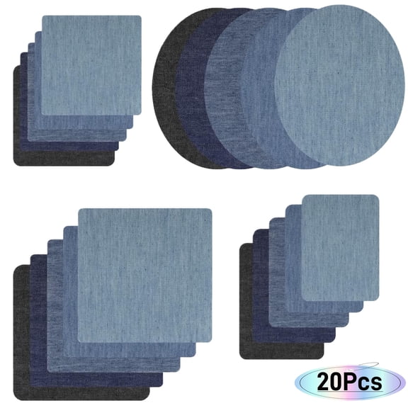 Iron On Repair Patch 20 Pcs Pack, Denim Patches for Jeans Kit, Strong Adhesive Iron on Patches for Clothing Repair and Decoration (Five Color)
