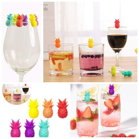

LowProfile Kitchen Tools 6 Pieces Wine Glass Charms Drink Markers Cute Pineapple Glass Identifiers Silicone Pineapple Wine Glass Marker For Glasses Mugs Aprons