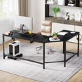 Black L shaped desk with Keyboard Tray, Corner Computer Desk with