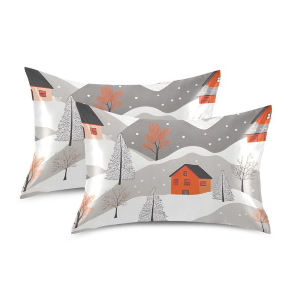 Yayeee Pillowcase Standard Size Set of 2 Satin Wrinkle Resistant Pillow Case, Snow Cartoon Houses