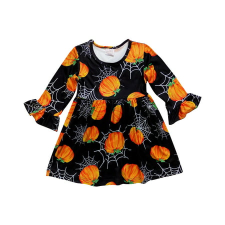 So Sydney Girls Toddler Fall Holiday Polka Dot, Scroll, Stripe Pumpkin Dress