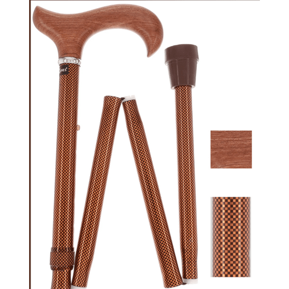 Royal RC cane Luxury Folding Rosewood Derby Walking Cane Adjustable Collapsible Travel Cane with Genuine  Hardwood Handle, 33–37 Inch Height, 18mm Rubber Tip Installed