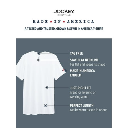 Jockey Essentials® Made in America® 100% Cotton Short Sleeve Crew Neck T-shirt 2-pack, 6812