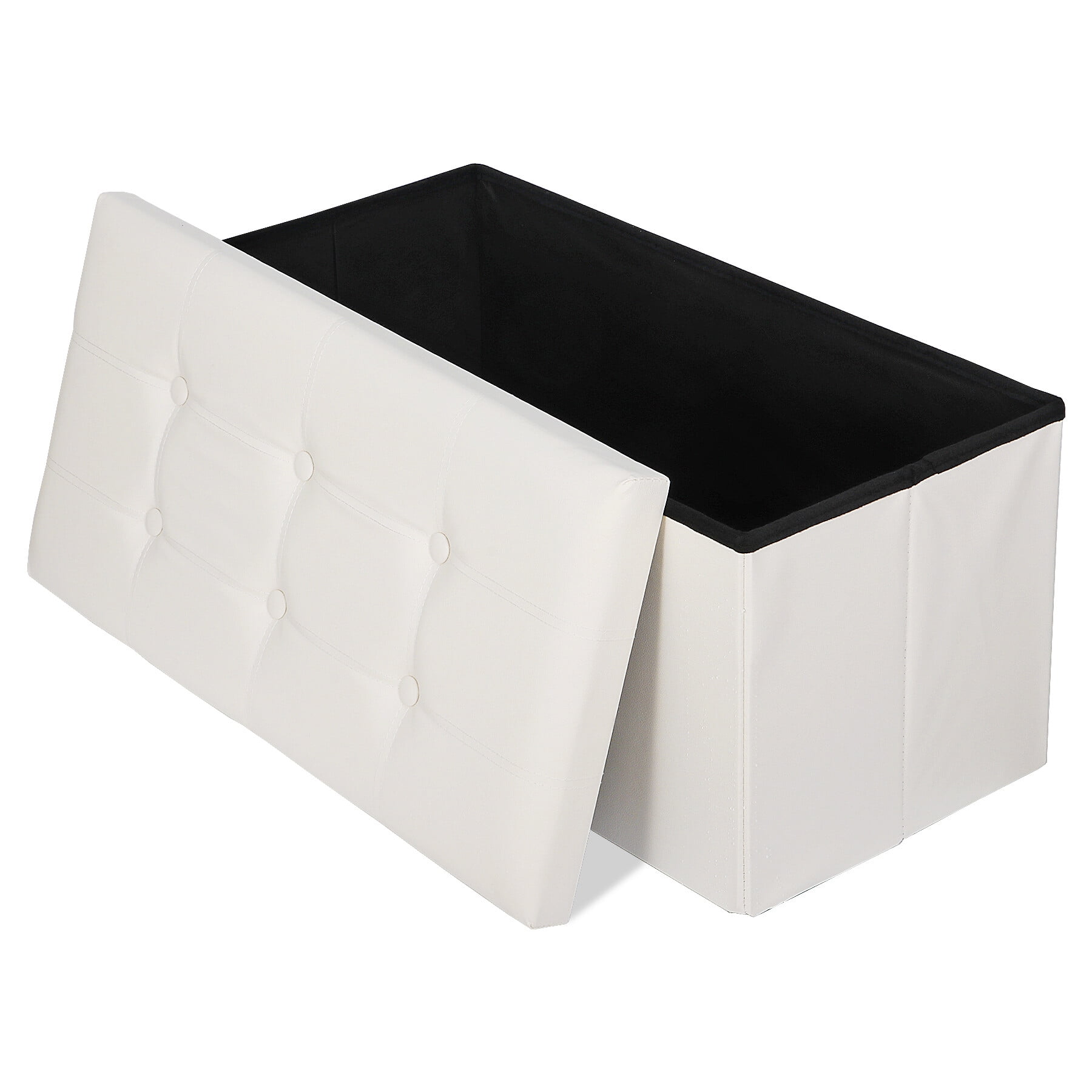 HomGarden 30'' Leather Storage Ottoman Bench Foldable Footrest Padded Seat 350lbs Beige