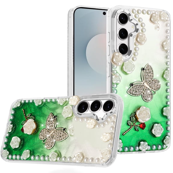For Samsung s25 FE Pearls Epoxy Glitter Ornaments Design Chrome Edged Case - 6