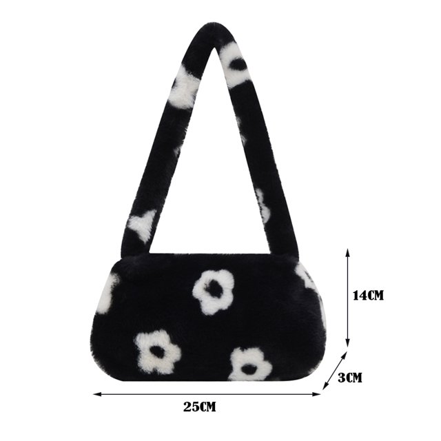 Bolsa de hombro con flores esponjosas para mujer de hombro con cremallera pequeño informal para mujer Sywqhk Para Estrenar