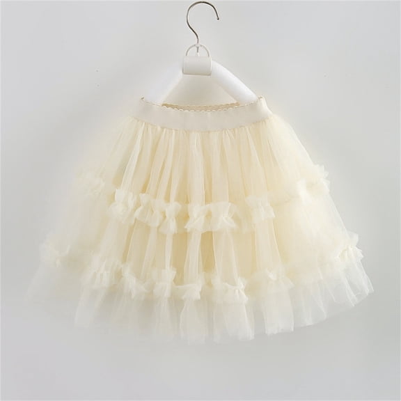 ZHOGXU Childrens Kids Girls Skirt Elastic Waist Solid Color Layered Hem Mesh Comfortable Fashion Mini Skirt For Casual Daily Wear,Beige,12-24 Months
