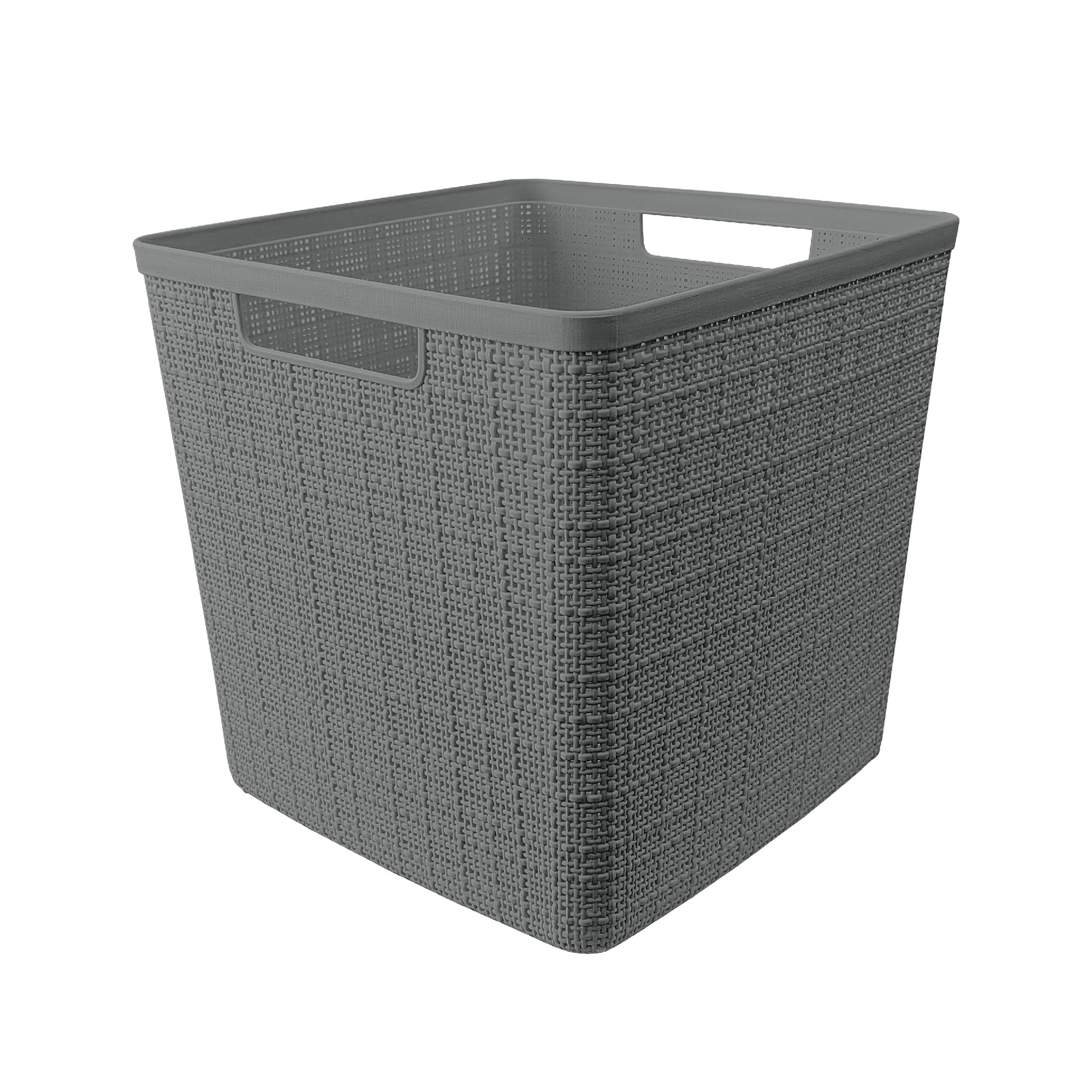 Curver Set of 4 Jute Basket Cube Durable Resin Organization and Storage Basket Bin, Grey