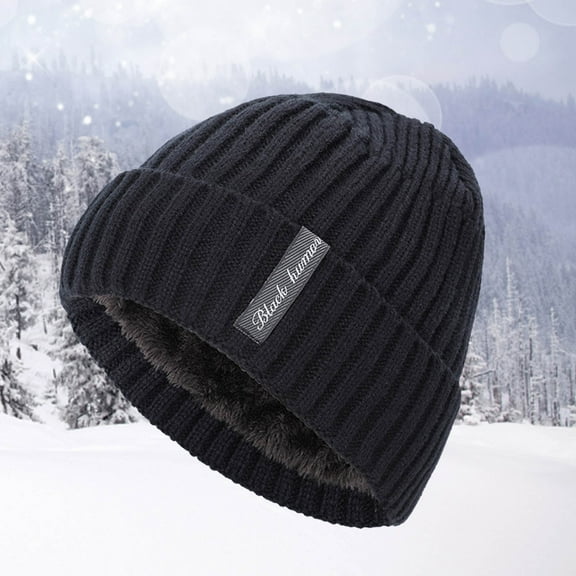 Dyfzdhu Men Women Knitted Warm Hat Autumn Winter Thickened Cap Black