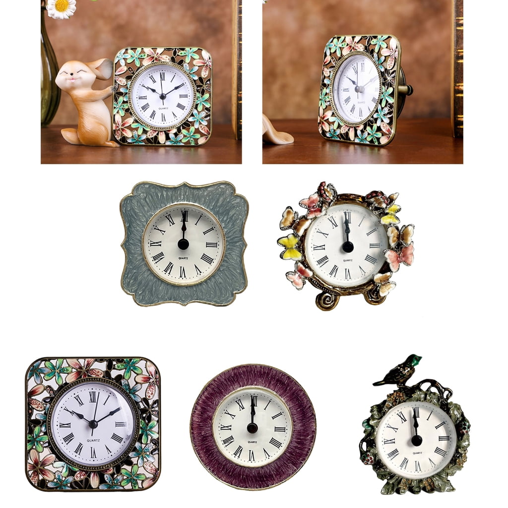 Desk Clock Floral Alarm with Enamel Finish, Decorative Small Table Clocks 1PC