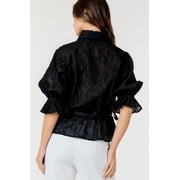 Button-down Collar Neck Embroidered Top