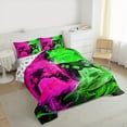 thumbnail image 3 of Manfei Boys Cartoon Gamepad Queen Comforter Set, Teens Gamer Bedding Sets, Green Hot Pink Flame Print Bedding Comforter Set, Ultra Soft Home Decor Reversible 3-Piece, 3 of 8