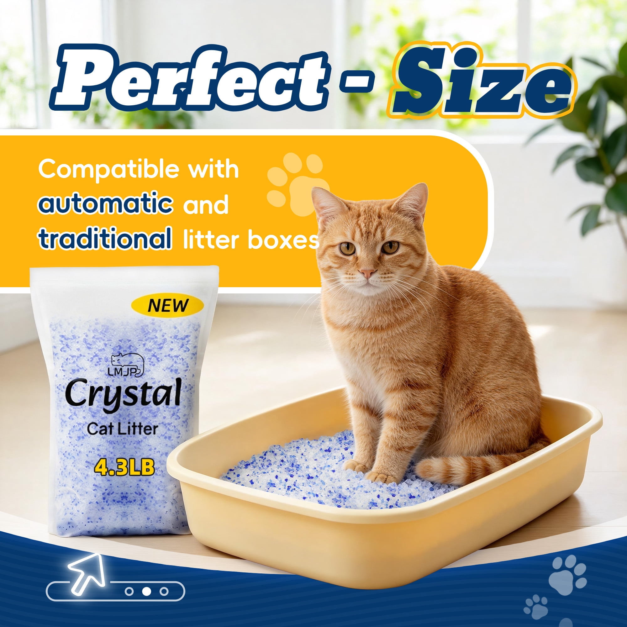 Crystal Cat Litter with Powerful Odor Control, Non-Clumping, Lasts Up to 4 Months, 17.2lb, Rapid Water Absorption, Unscented & Low Tracking Lightweight Blue & White Silica