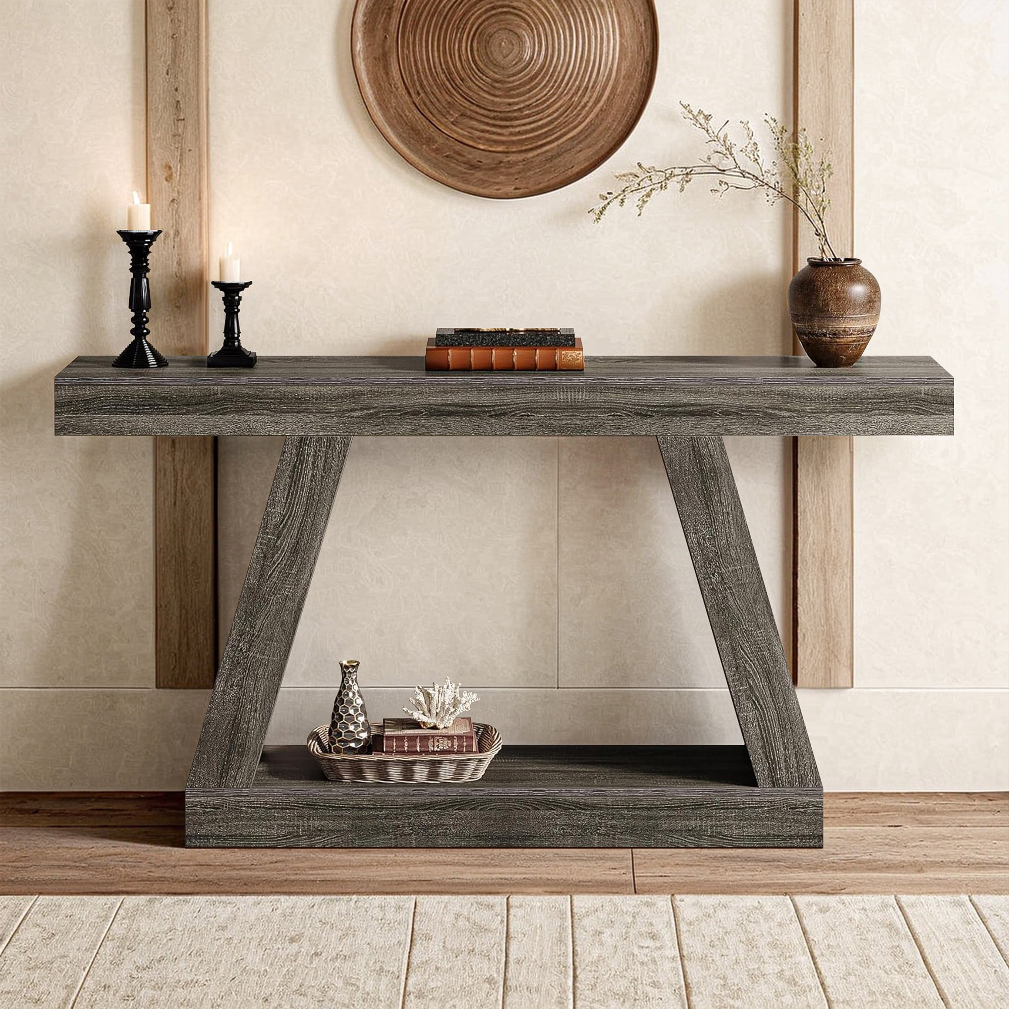 Demi Bonn Farmhouse Console Table, 55" Sofa Table with Storage for Hallway, Bedroom, Living Room, Brown