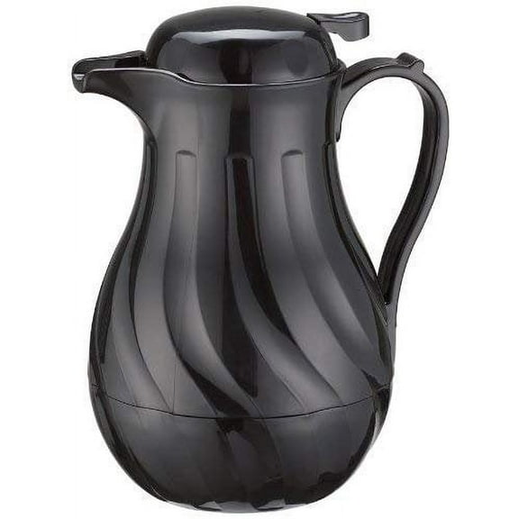 Winco Push Button Insulated Beverage Server with Swirl Design, 64-Ounce, Black, Set of 6