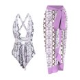 thumbnail image 1 of Gibobby Trajes de Baño Mujer Traje de baño de 1 pieza para mujer + 1 pieza para cubrirse Traje de baño de dos piezas con estampado vintage Monokini Bikin(Morado,G), 1 of 3