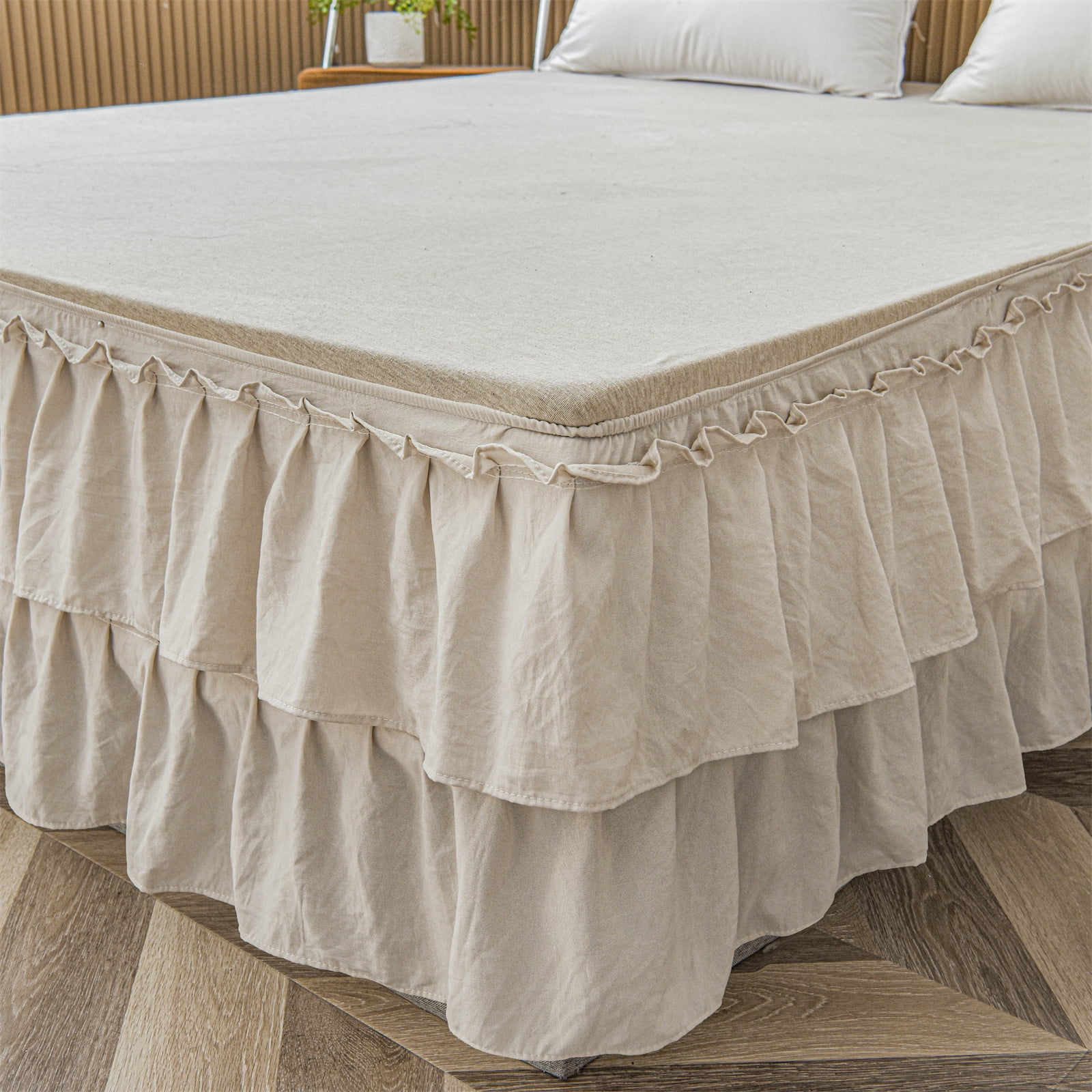 Move Over Ruffled Grey Bed Skirt Twin for 16 inches Drop Elastics Dust