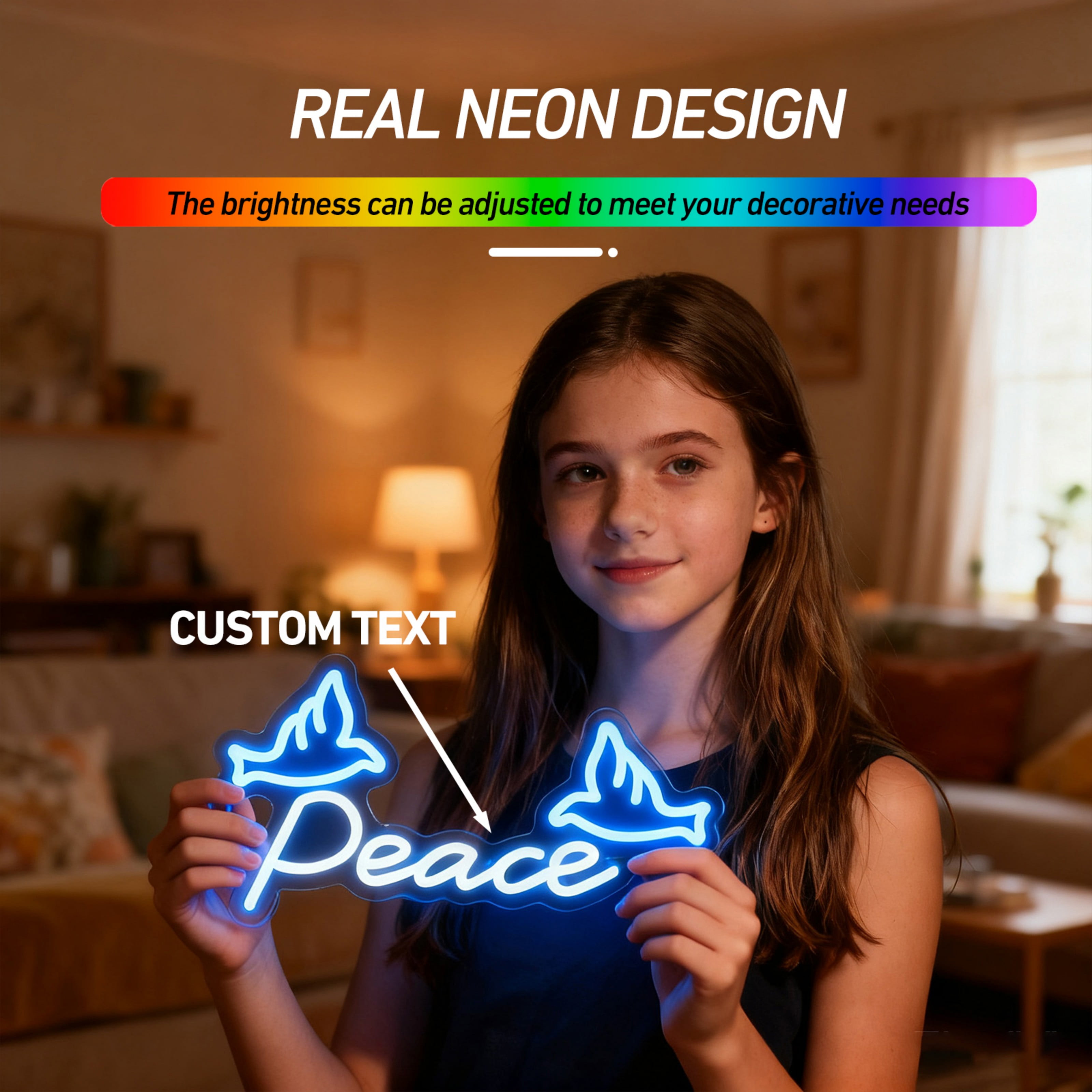 UPONRAY Single Line Custom Neon Signs with Dove, Usb Powered with Adjustable Brightness Wall Decor for Gifts, Warm White, 14 inch