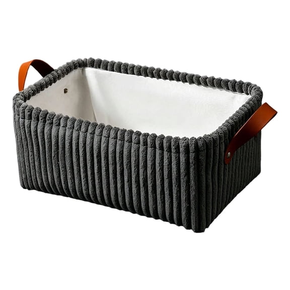 Ribbed Corduroy Fabric Storage Basket, Soft Organizer Bin with Faux Leather Handle, Multi-Use Striped Organizers Baskets for Home Bedroom Toy Small Items