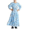 thumbnail image 7 of Floral Modest Dress for Girls Long Sleeve Muslim Maxi Dresses Drawstring Ruffle Tiered Ramadan Abayas Kaftan Robe, Blue, 5 Years, 7 of 7