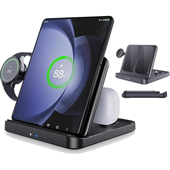 for Samsung Galaxy Z Fold 7 6 5 4 Wireless Charger Station, Foldable 3 in 1 Wireless Charging Stand for Z Flip7 S25 Ultra/Galaxy Watch/Galaxy Buds, Charger Stand Dock for Travel