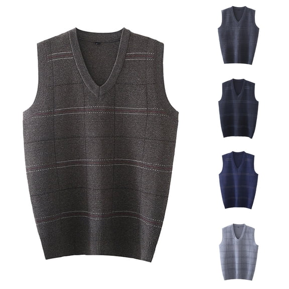 Uikmnh Mens Autumn Winter Casual V Neck Sleeveless Knit Vest Sweater