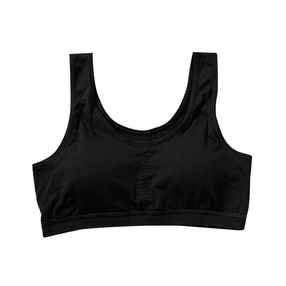 SERTG Girls Wire-Free Training Bra Lightly Lined Cotton Breathable Solid Color School Daily Vest Underwear Comfort Bralette(Black,12-13 Years)