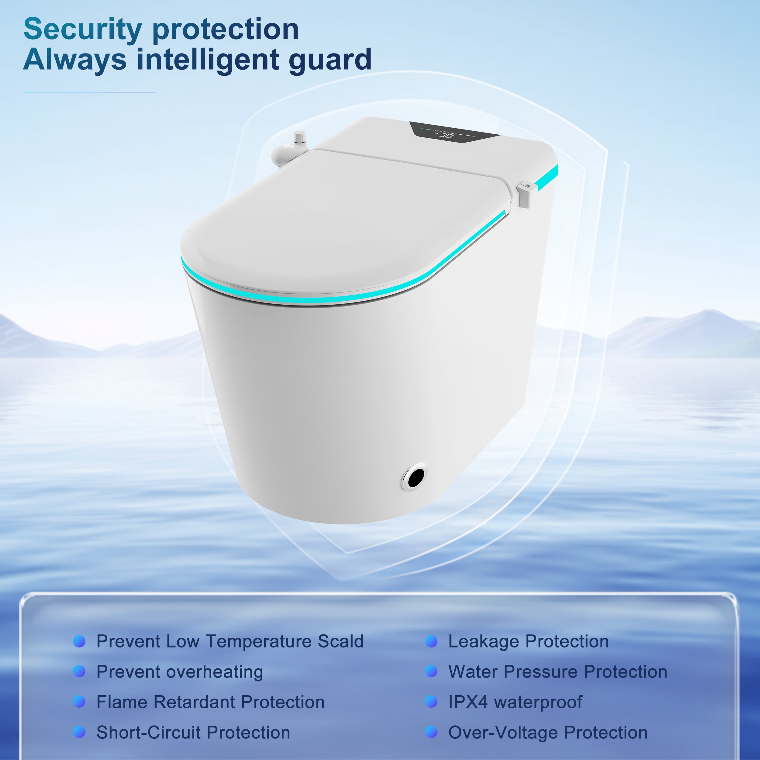 eclife TT007WH-S Smart Bidet Toilet, Heated Seat, Warm Wash, Dry, Auto Flush, Remote Control, 17 in, White