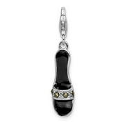 Amore La Vita Sterling Silver Rhodium-plated Polished 3-D Black Enameled and Marcasite Shoe Charm with Fancy Lobster Clasp QQCC197