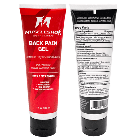 MuscleShok Back Pain Gel, Extra Strength Odorless Muscle & Joint Pain Relief, 4