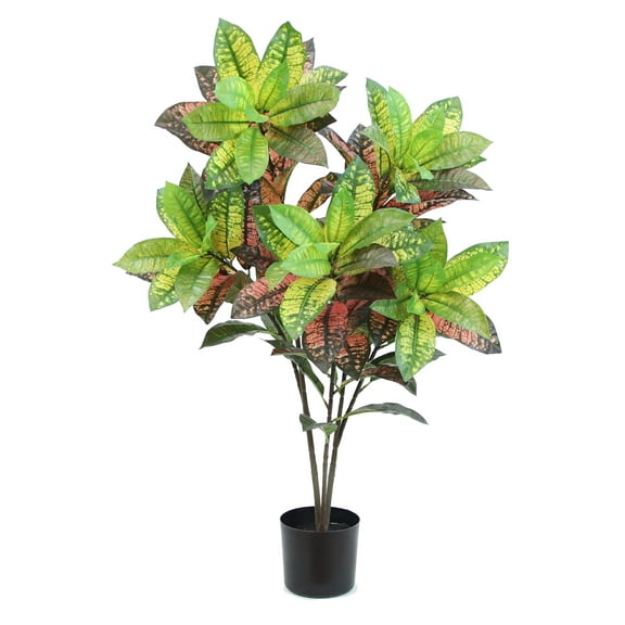 The Mod Greenhouse 38" Artificial Green Croton Plant in a Matte Black Grower's Pot