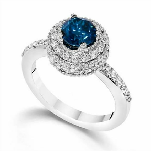 Pompeii 1 Carat Treated Blue Diamond Engagement Ring Vintage Antique 14K White Gold