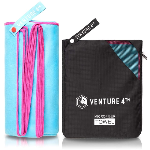 Toalla de microfibra VENTURE 4TH, de secado rápido, resistente a los olores, azul y rosa
