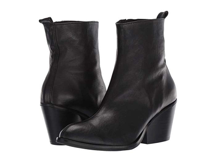 black leather booties wooden heel