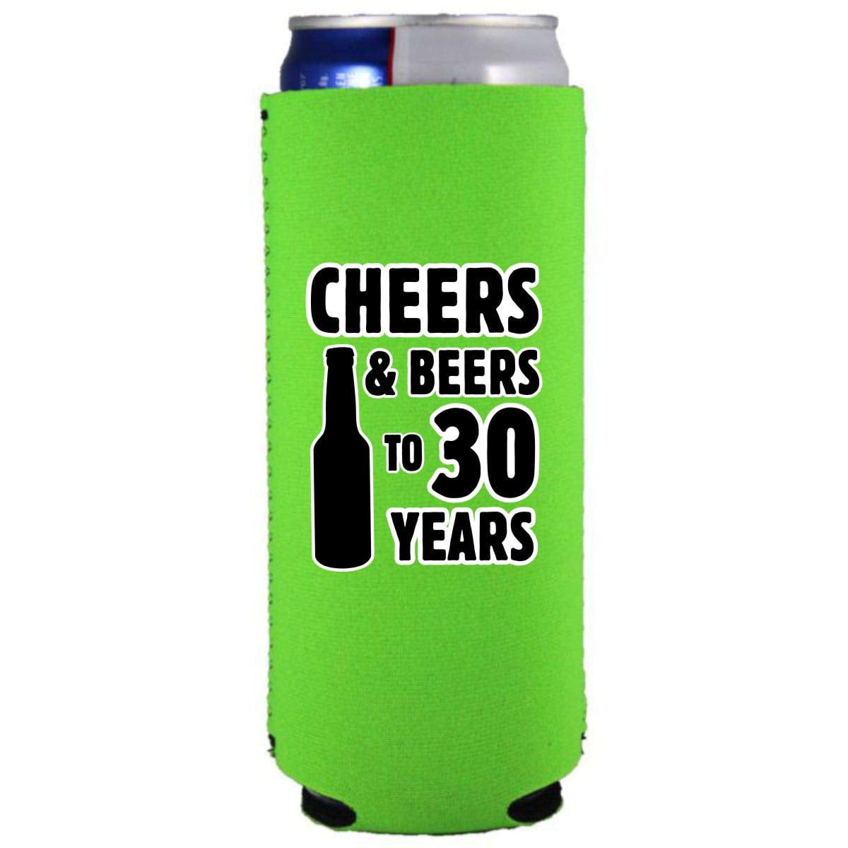 Cheers & Beers to 30 Years Slim Can Coolie (Bright Green, 2 Pack