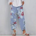 thumbnail image 2 of Aoochasliy Womens Pants Petite Ladies Lady Casual Flowers print Elastic Waist Wide Leg Pants Trousers, 2 of 5