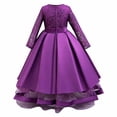 thumbnail image 3 of JAJAHO Flower Girl Dress Kids Girls Princess Birthday Dress Lace Long Sleeve Pleated Midi Party Wedding Formal Ball Gown 4-14Y, 3 of 7