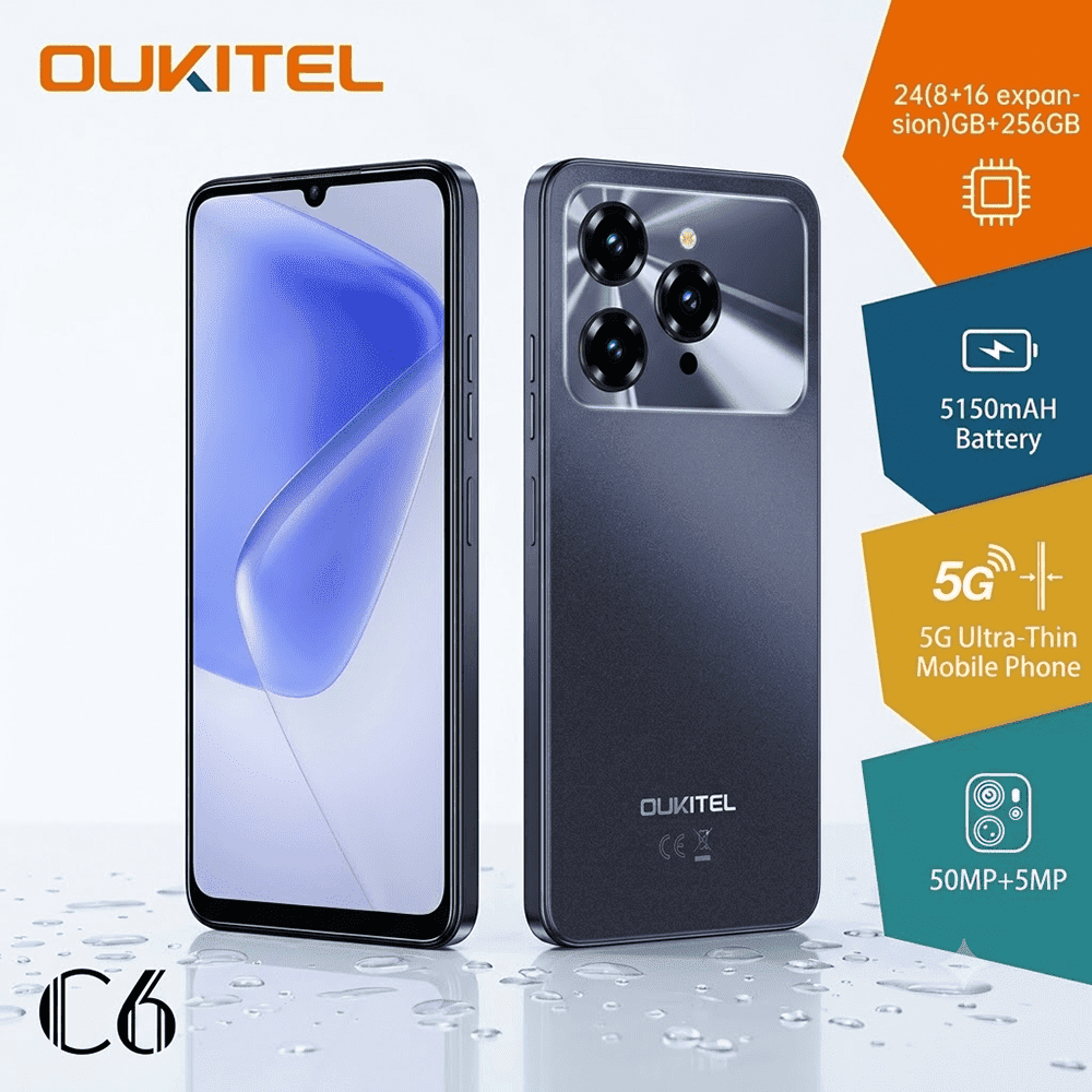 Unlocked Cell Phone 5G Smartphone OUKITEL C6 24GB(8+16expansion)+256GB 5150mAh Battery 50MP+5MP Mobile Phone for Urban Elites Daily Use