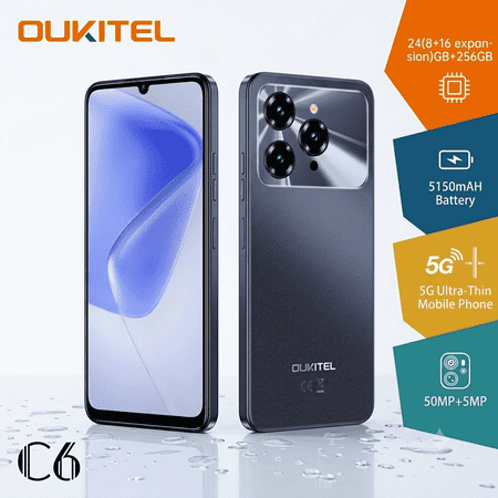 Unlocked Cell Phone 5G Smartphone OUKITEL C6 24GB(8+16expansion)+256GB 5150mAh Battery 50MP+5MP Mobile Phone for Urban Elites Daily Use